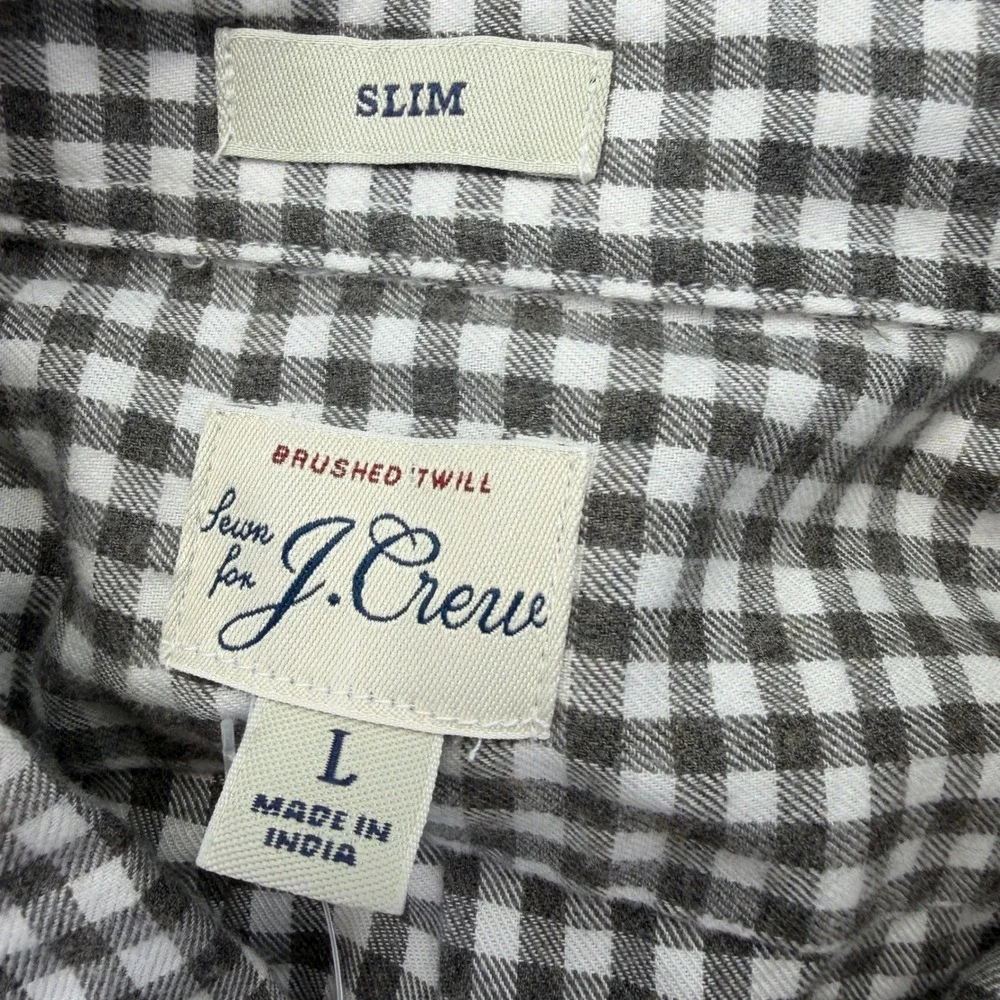 J.Crew Button Down Mens L Gingham Brushed Twill Slim Fit Long Sleeve Casual